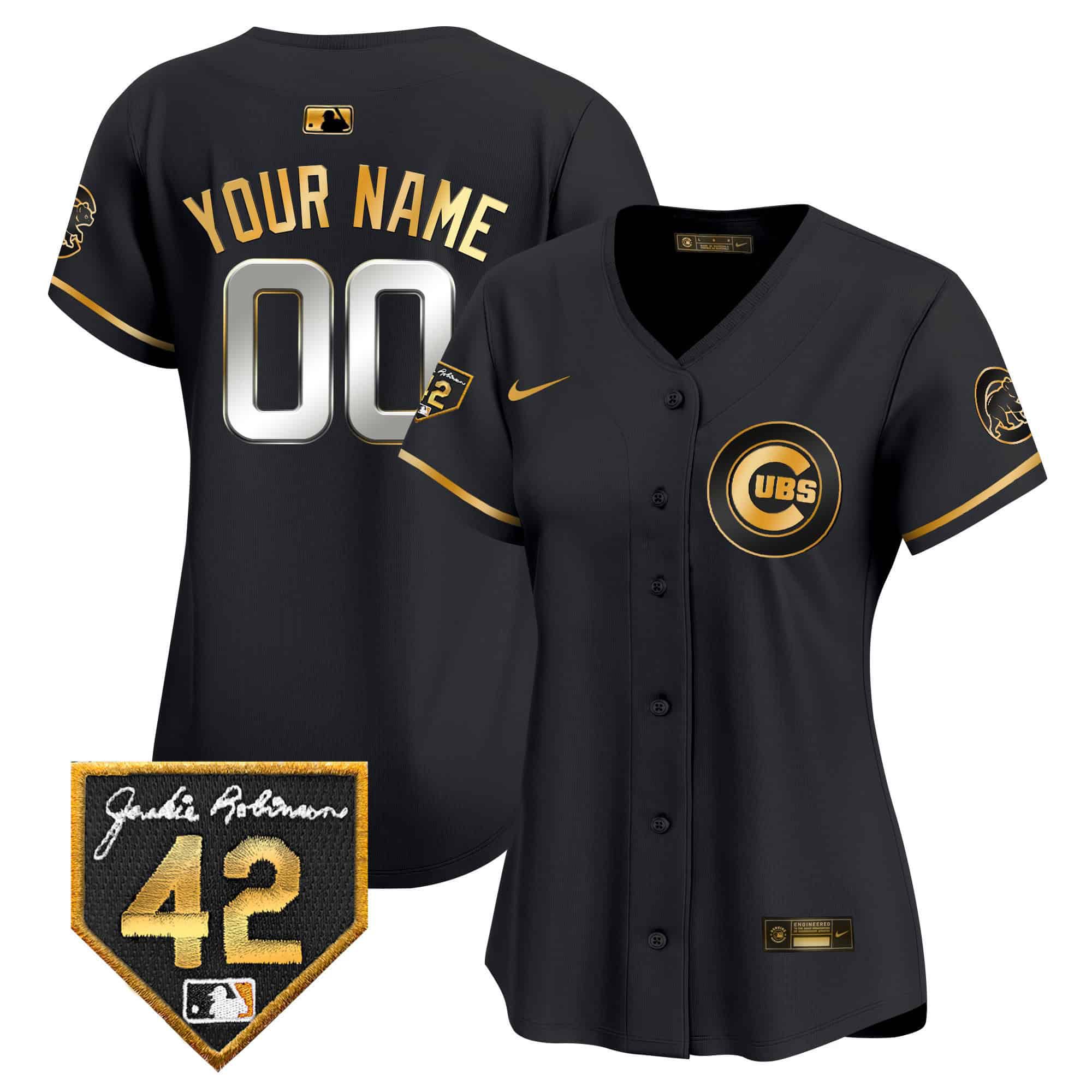 Women Chicago Cubs Black Nike 2024 Jackie Robinson Patch Vapor Premier Limited Custom MLB Jersey->customized mlb jersey->Custom Jersey